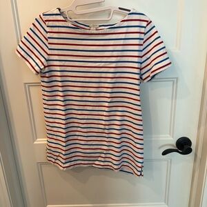J. Crew Women's Red and Blue Striped Tee